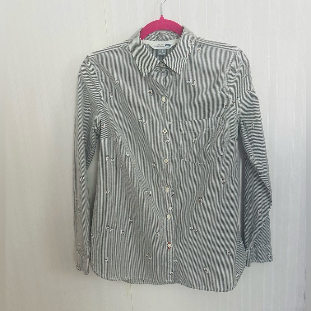 Old Navy Stripe Llama Print Button Down Shirt